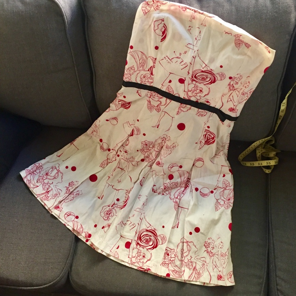 Red & White “Paris” Strapless Dress